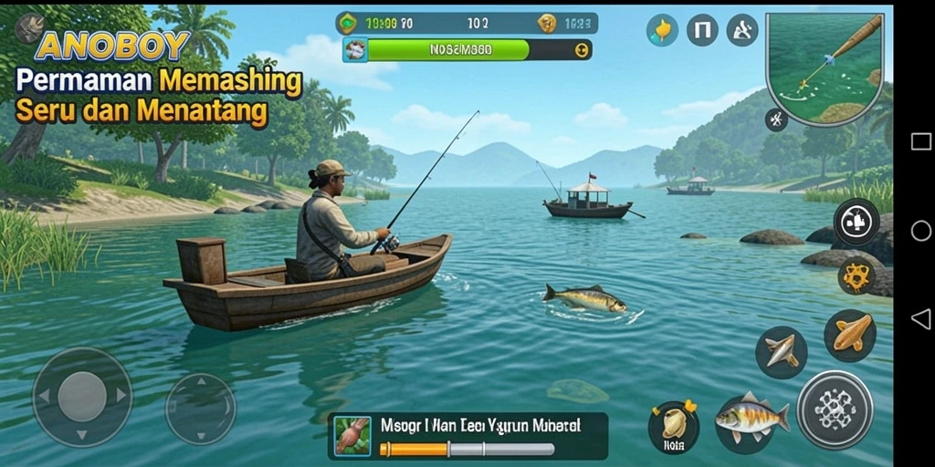 Gameplay ANOBOY yang menampilkan keseruan memancing ikan.