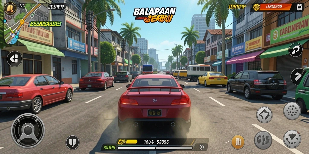 Screenshot IDRRP menampilkan aksi balapan yang mendebarkan di jalanan.