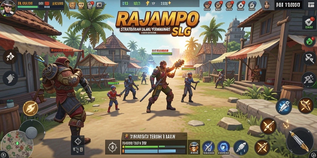 Tampilan gameplay RAJAMPO dengan peta yang menawan dan unit strategis.